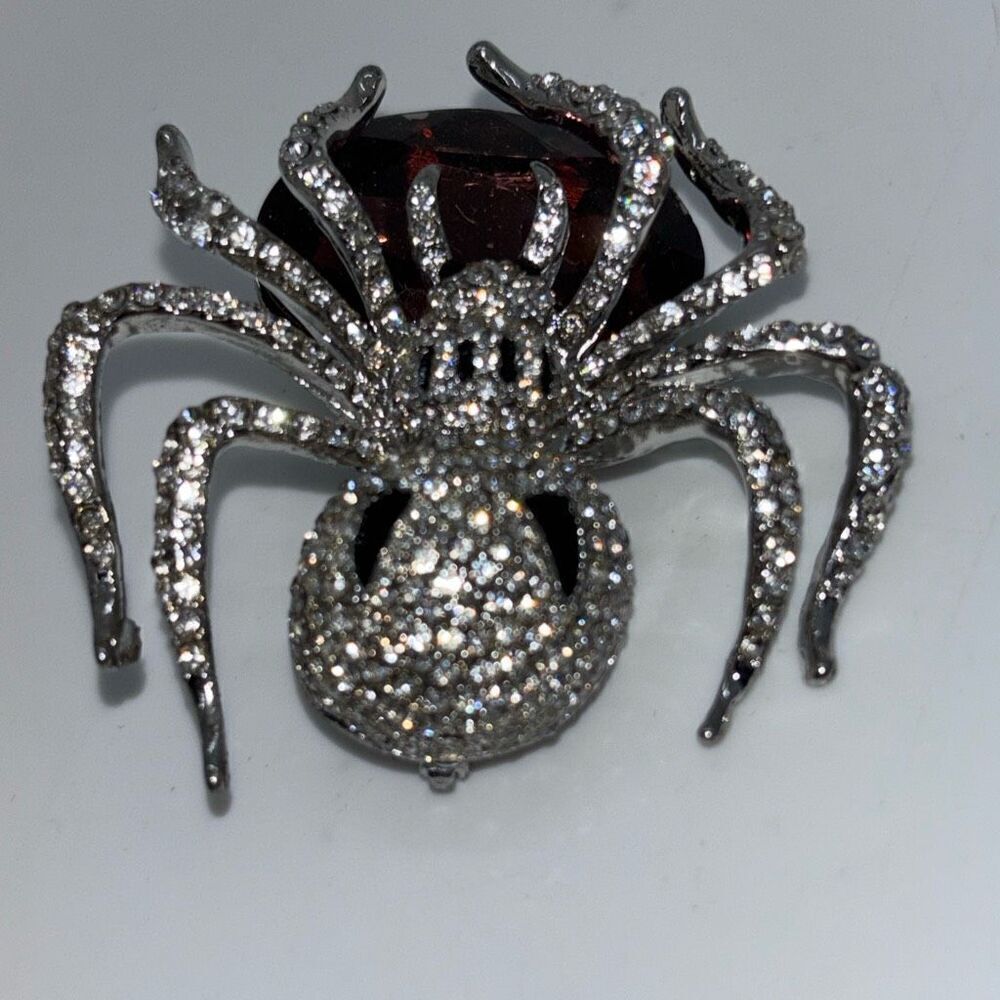 Vtg OPC CN rhinestone 3D spider/black widow/tarantula pin brooch HUGE!